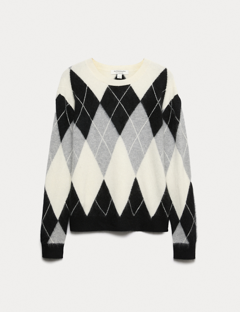 Merino Wool Rich Brushed Argyle Jumper with Cashmere