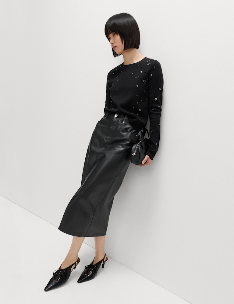 Eyelet Detail Crew Neck Jumper