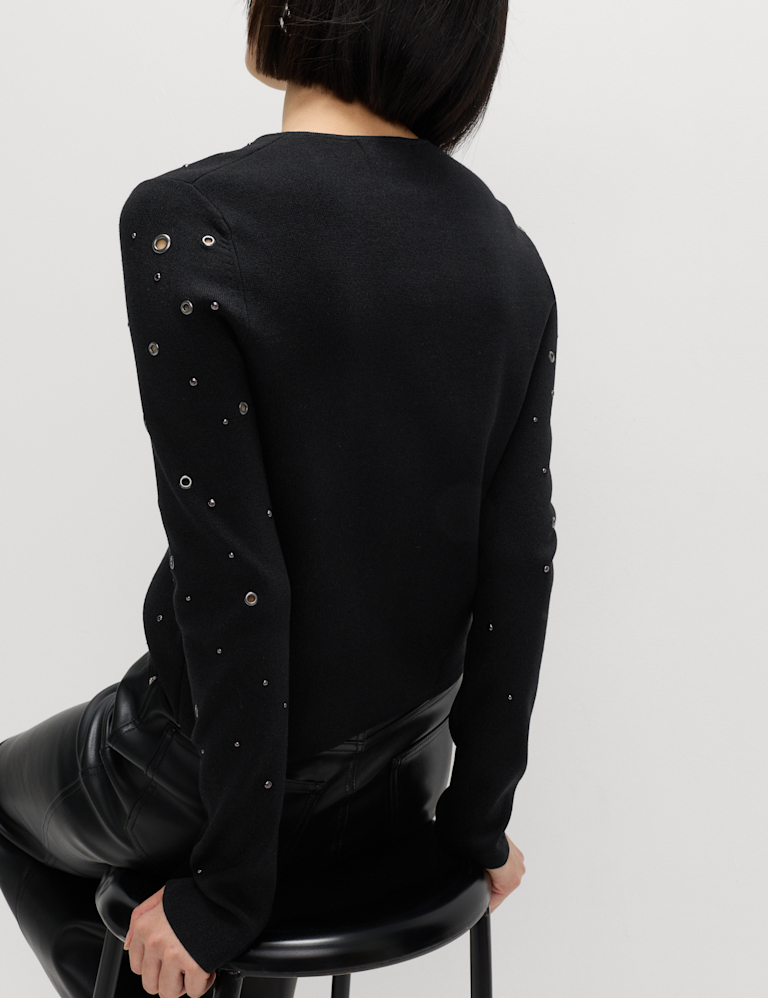 Eyelet Detail Crew Neck Jumper