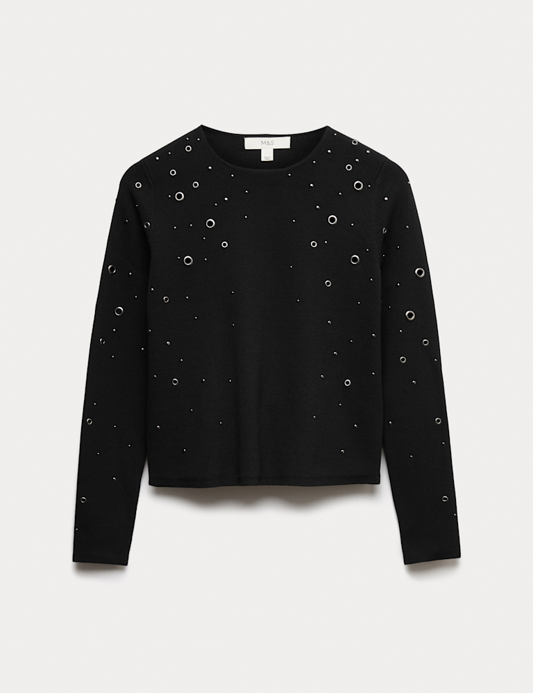 Eyelet Detail Crew Neck Jumper