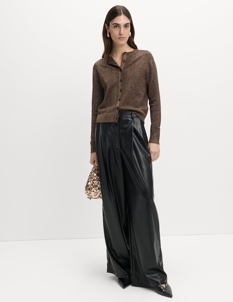 Metallic Sparkly Crew Neck Cardigan