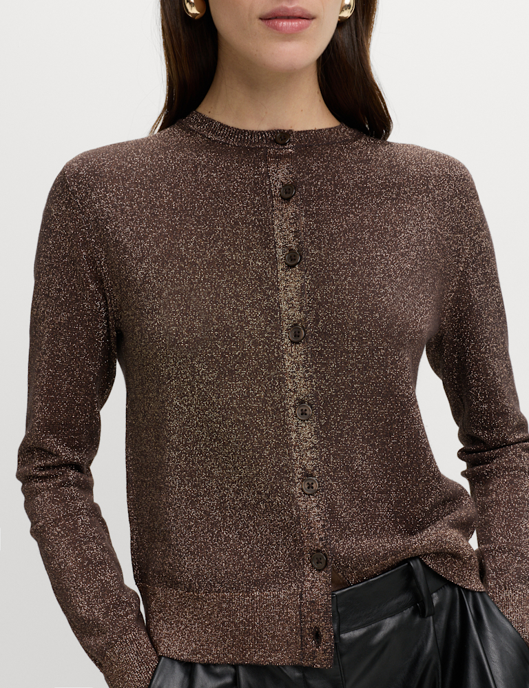 Metallic Sparkly Crew Neck Cardigan