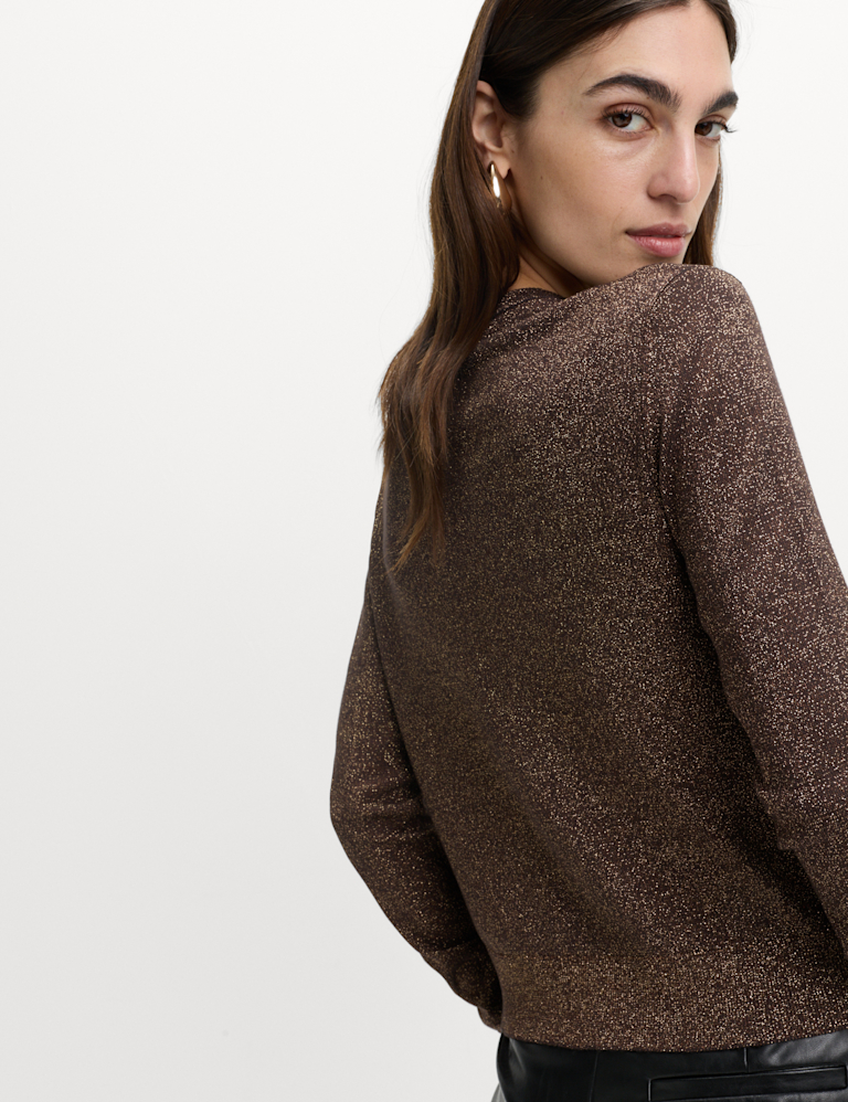 Metallic Sparkly Crew Neck Cardigan