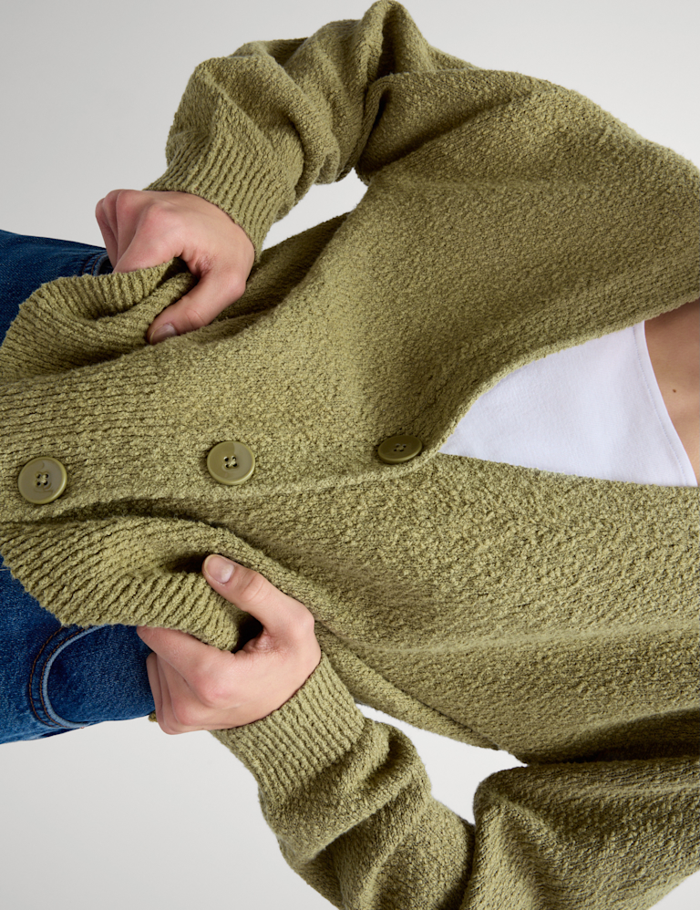 Cotton Rich Textured V-Neck Relaxed Cardigan