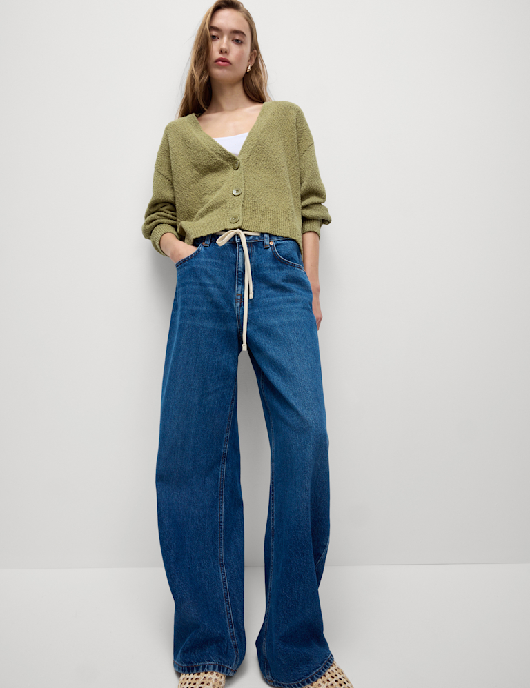 Cotton Rich Textured V-Neck Relaxed Cardigan