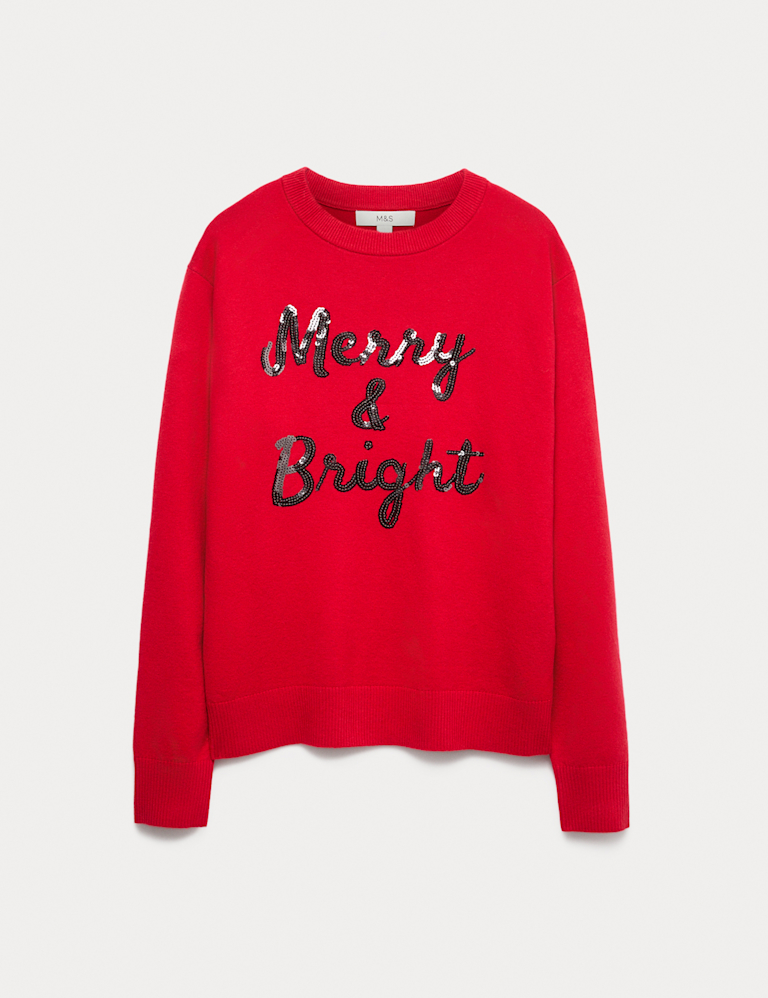 Air-Yarn Sequin Slogan Crew Neck Jumper