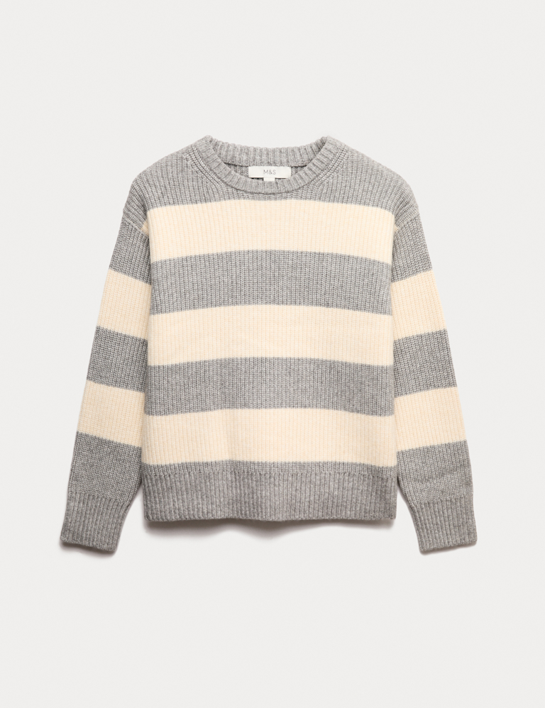 Cloud-Yarn Striped Crew Neck Jumper
