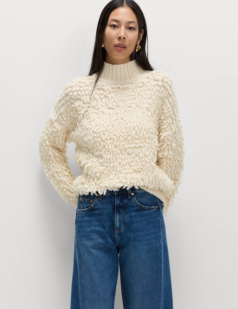 Cloud-Yarn Textured Funnel Neck Relaxed Jumper