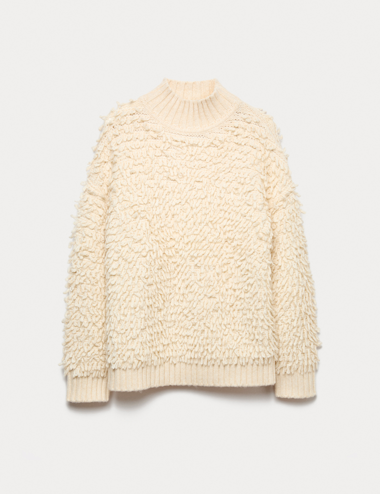 Cloud-Yarn Textured Funnel Neck Relaxed Jumper