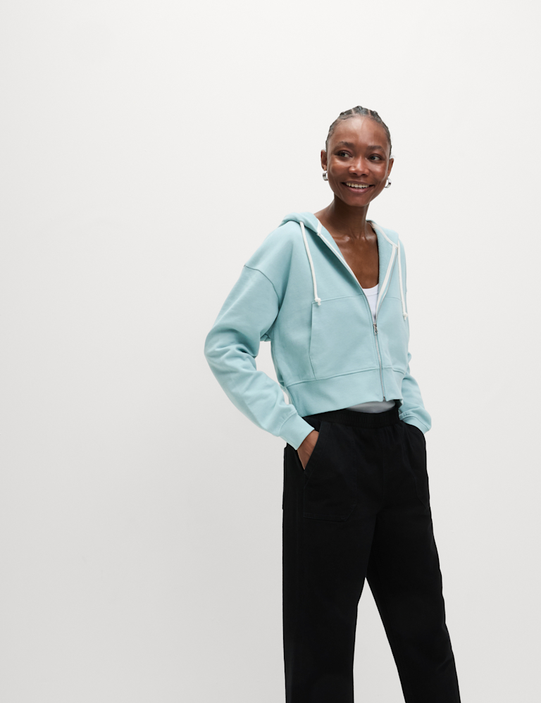 Pure Cotton Cropped Zip Through Hoodie