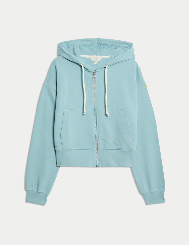 Pure Cotton Cropped Zip Through Hoodie