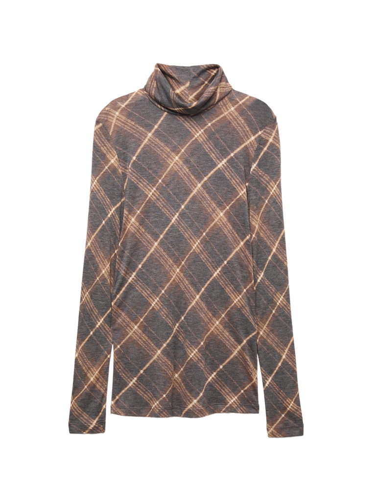 Funnel Neck Long Sleeve Slim Fit Top with Wool