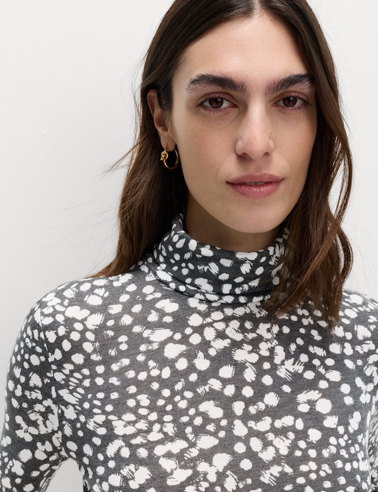 Funnel Neck Long Sleeve Slim Fit Top with Wool