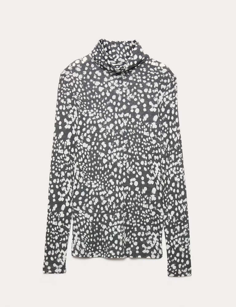 Funnel Neck Long Sleeve Slim Fit Top with Wool