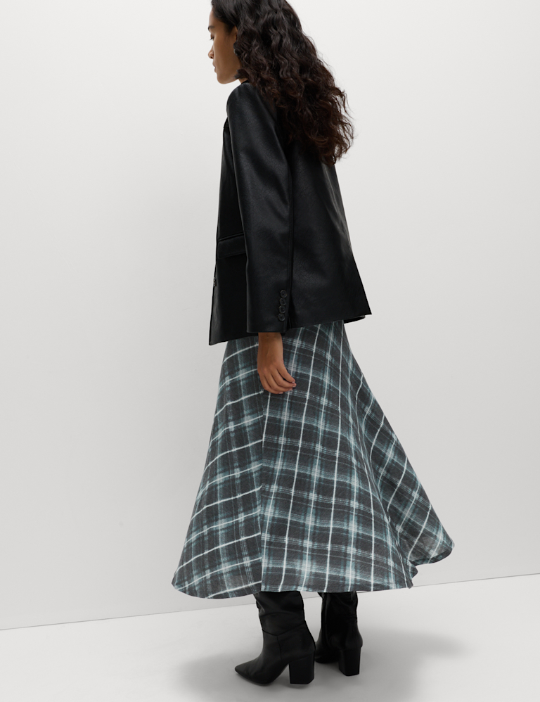 Lyocell Blend Midi A-Line Skirt with Wool