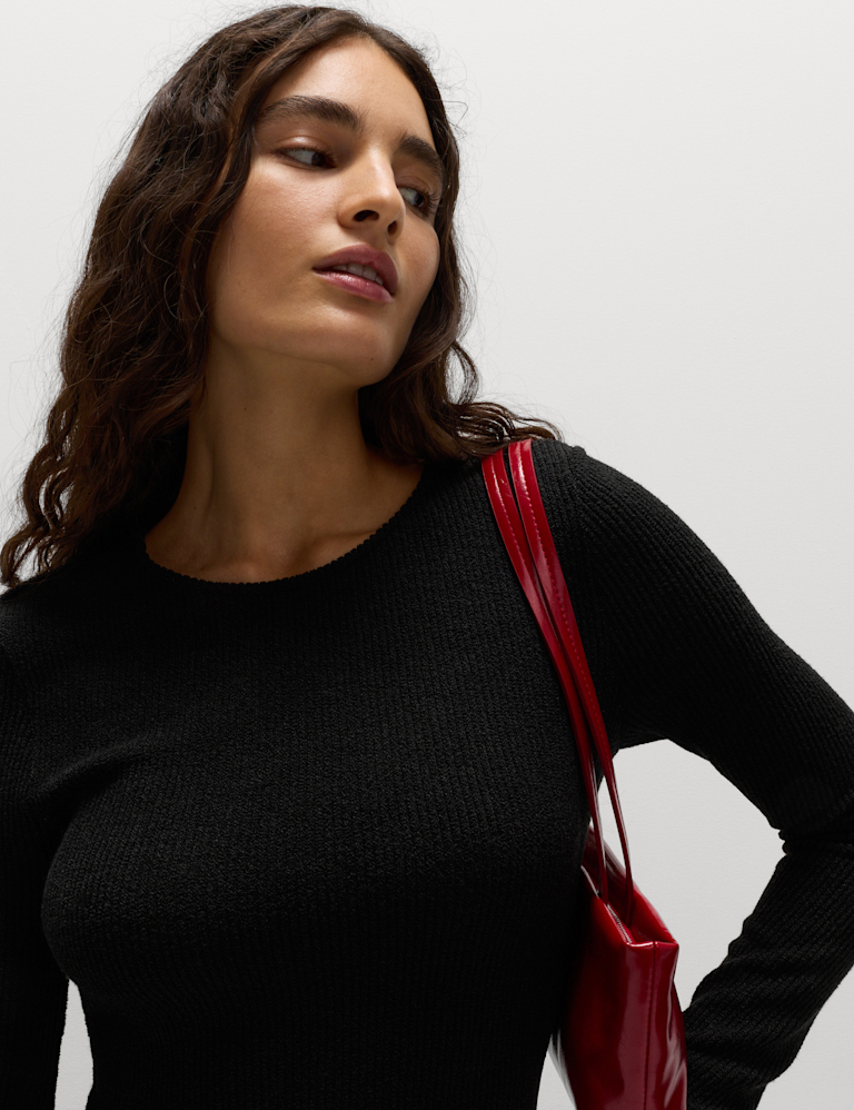 Knitted Crew Neck Midi Skater Dress