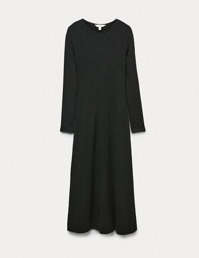 Knitted Crew Neck Midi Skater Dress