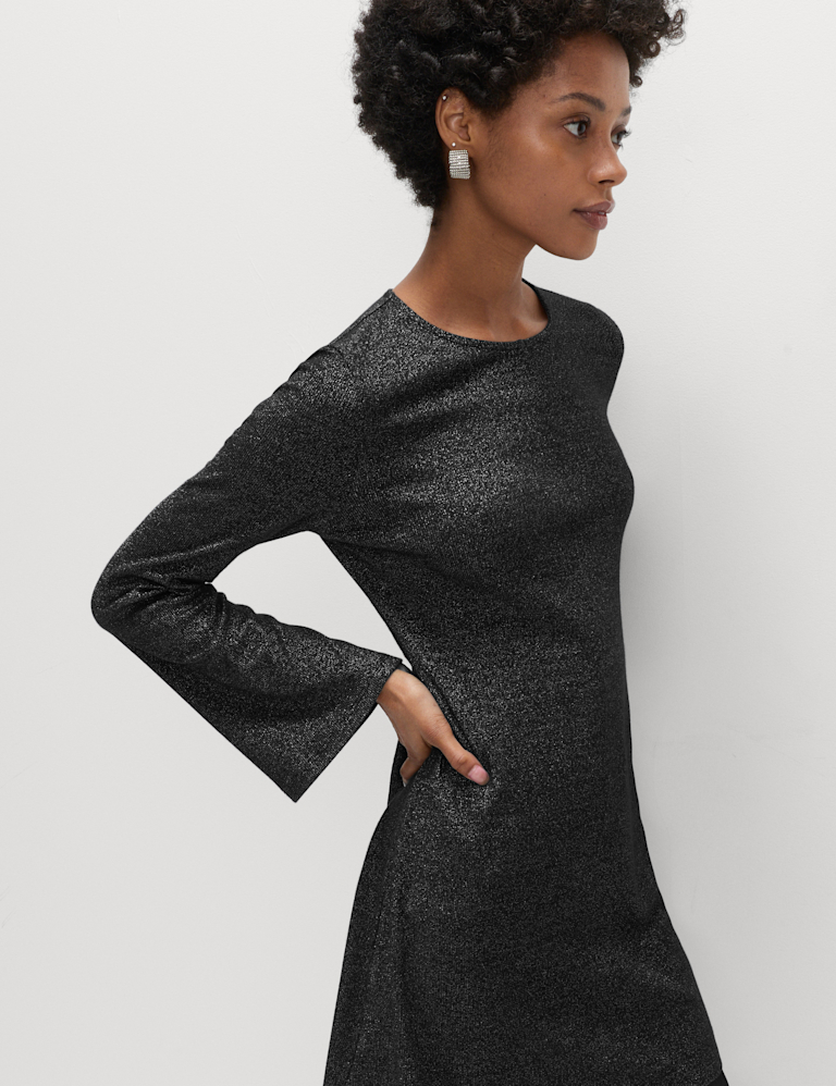 Jersey Ribbed Sparkly Mini Skater Dress