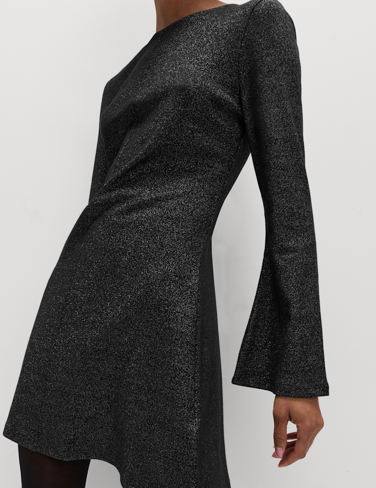 Jersey Ribbed Sparkly Mini Skater Dress