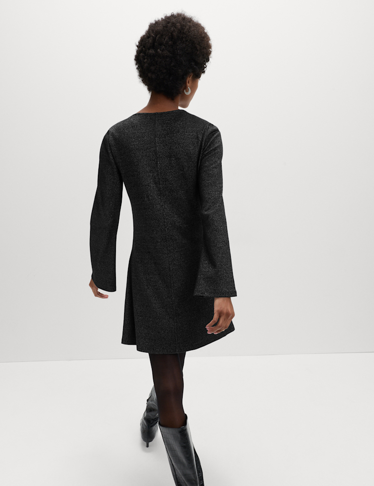 Jersey Ribbed Sparkly Mini Skater Dress