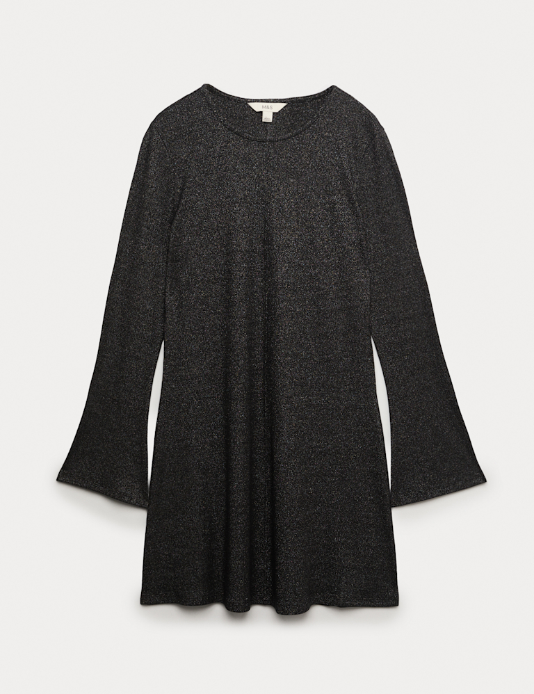 Jersey Ribbed Sparkly Mini Skater Dress