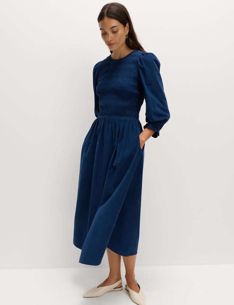 Corduroy Midi Shirred Waisted Dress Corduroy Midi Shirred Waisted Dress