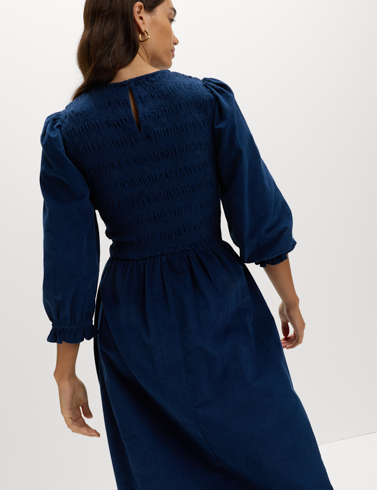 Corduroy Midi Shirred Waisted Dress