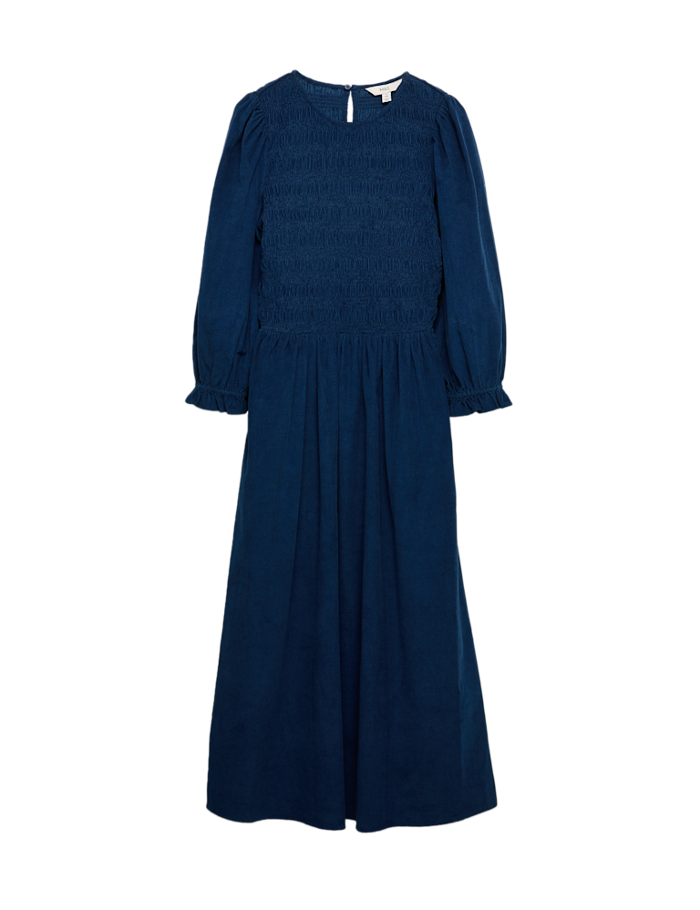 Corduroy Midi Shirred Waisted Dress