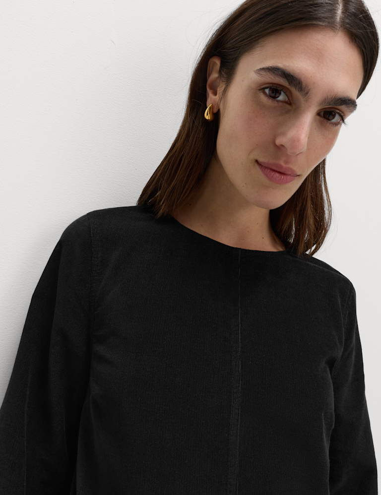 Corduroy Round Neck Mini Drop Waist Dress