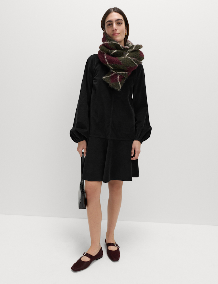 Corduroy Round Neck Mini Drop Waist Dress