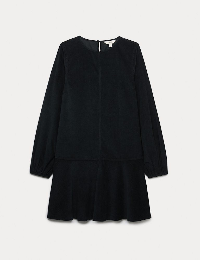 Corduroy Round Neck Mini Drop Waist Dress