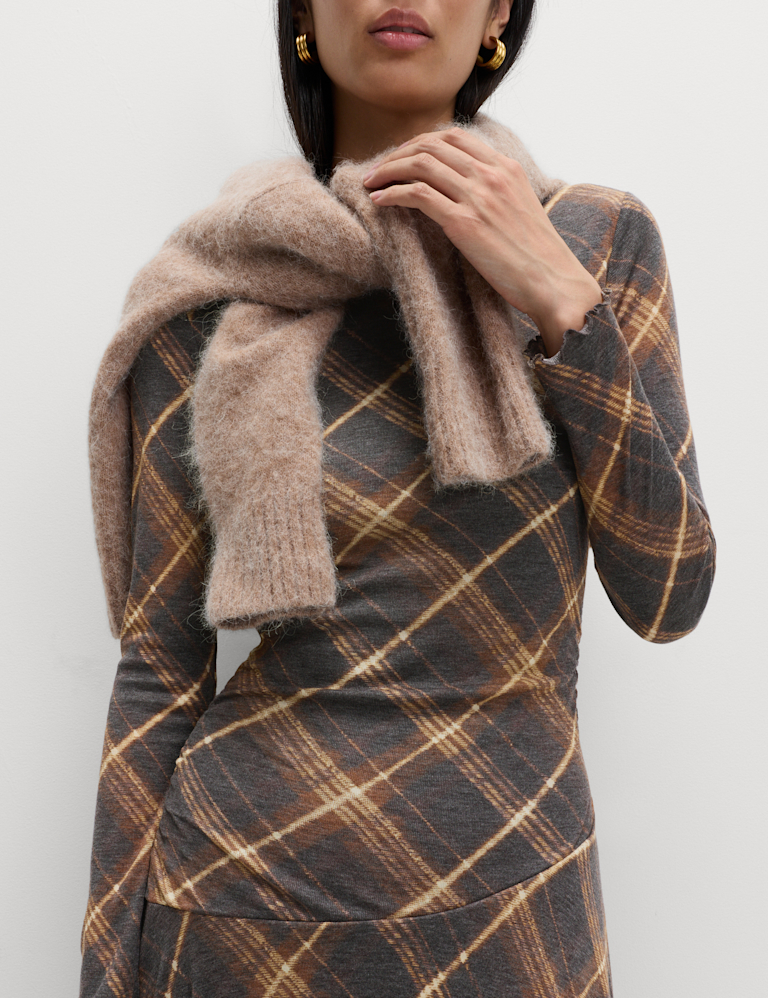 Lyocell Blend Checked Dropped Waist Midi Dress