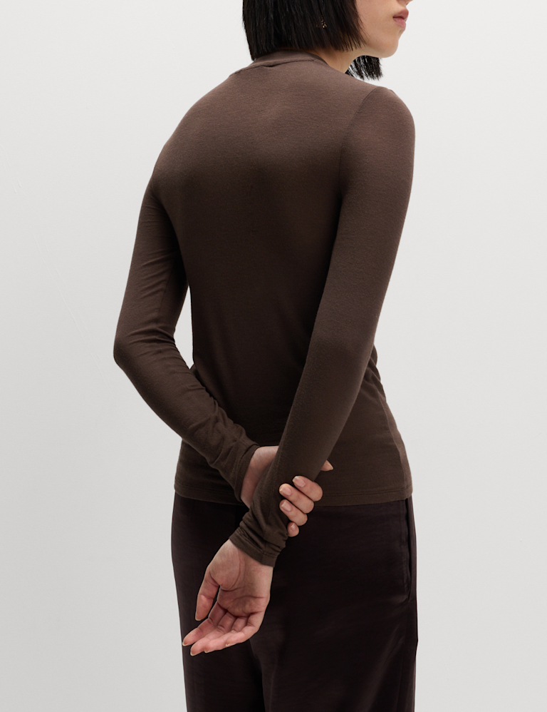 Jersey High Neck Long Sleeve Top with Stretch