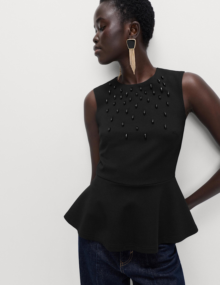 Embellished Fitted Peplum Top Embellished Fitted Peplum Top