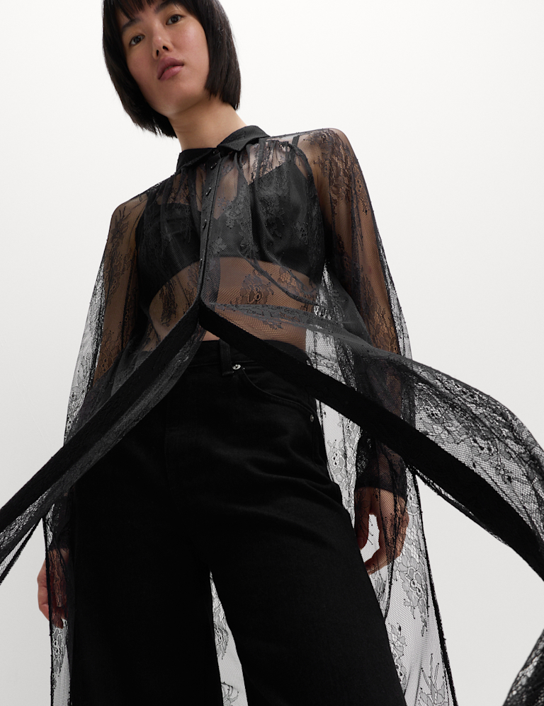 Lace Collared Longline Shirt Lace Collared Longline Shirt