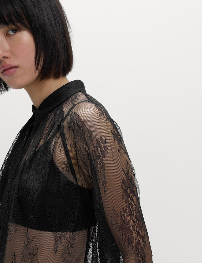 Lace Collared Longline Shirt