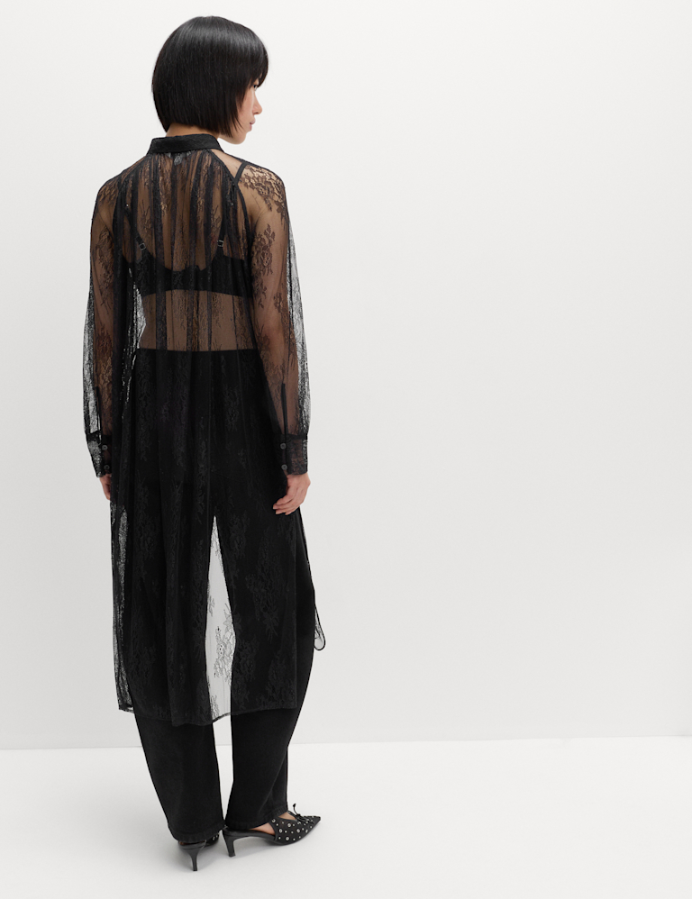 Lace Collared Longline Shirt