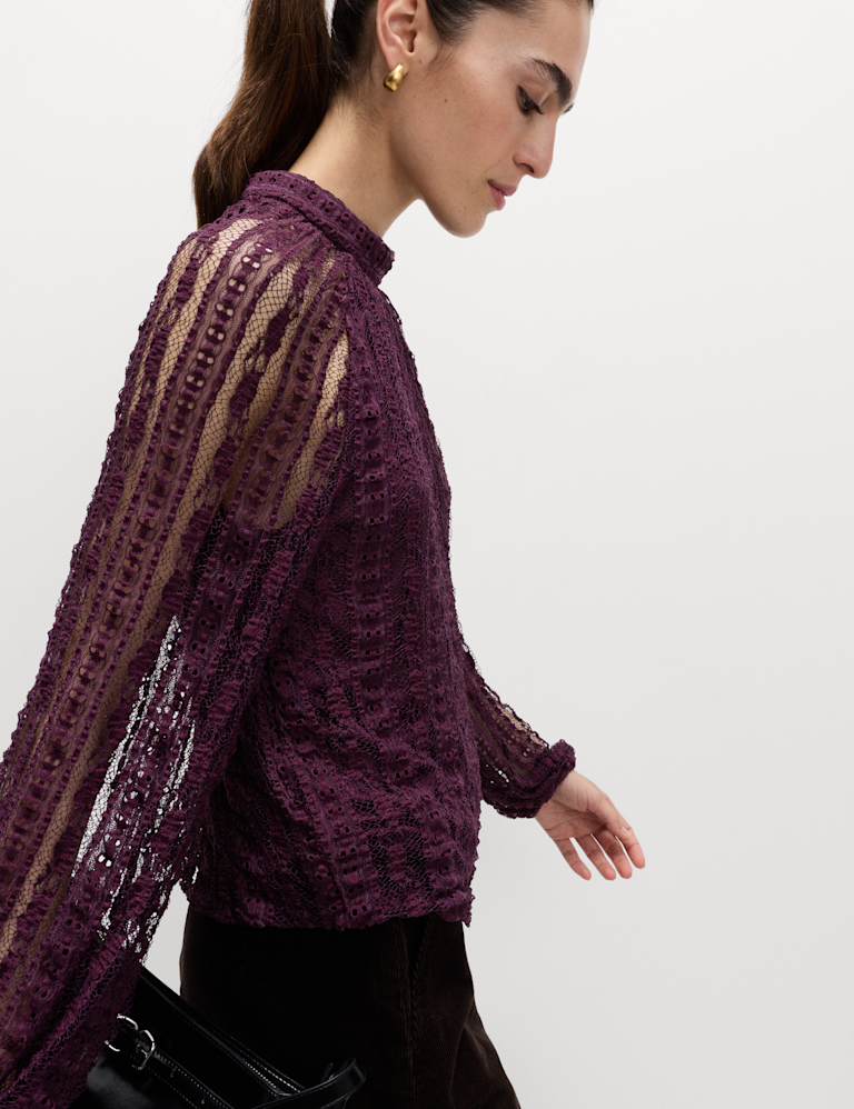 Jersey Lace High Neck Blouse with Stretch Jersey Lace High Neck Blouse with Stretch