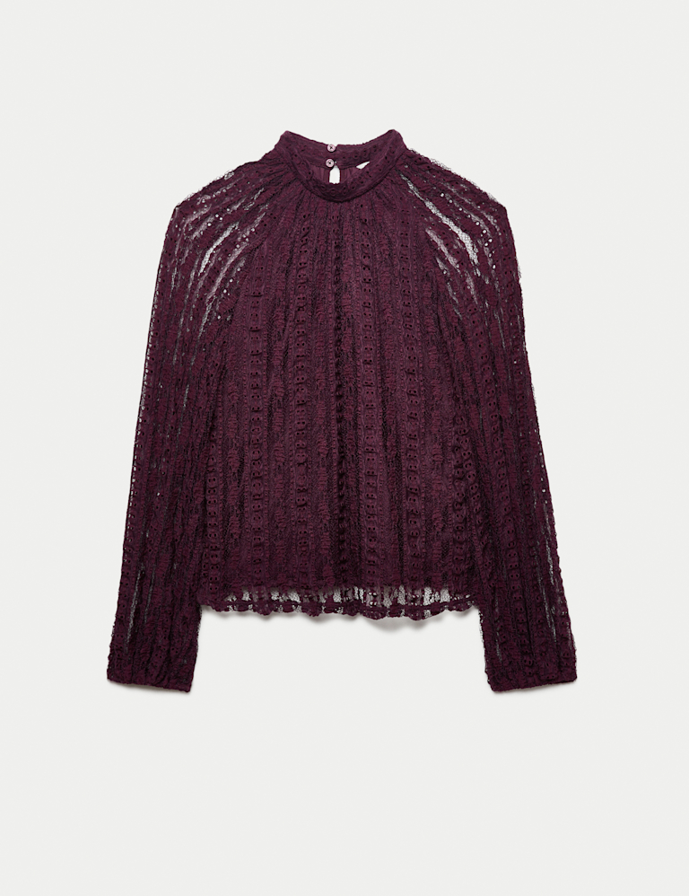 Jersey Lace High Neck Blouse with Stretch