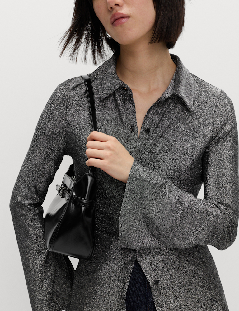 Sparkly Fitted Flute Sleeve Shirt