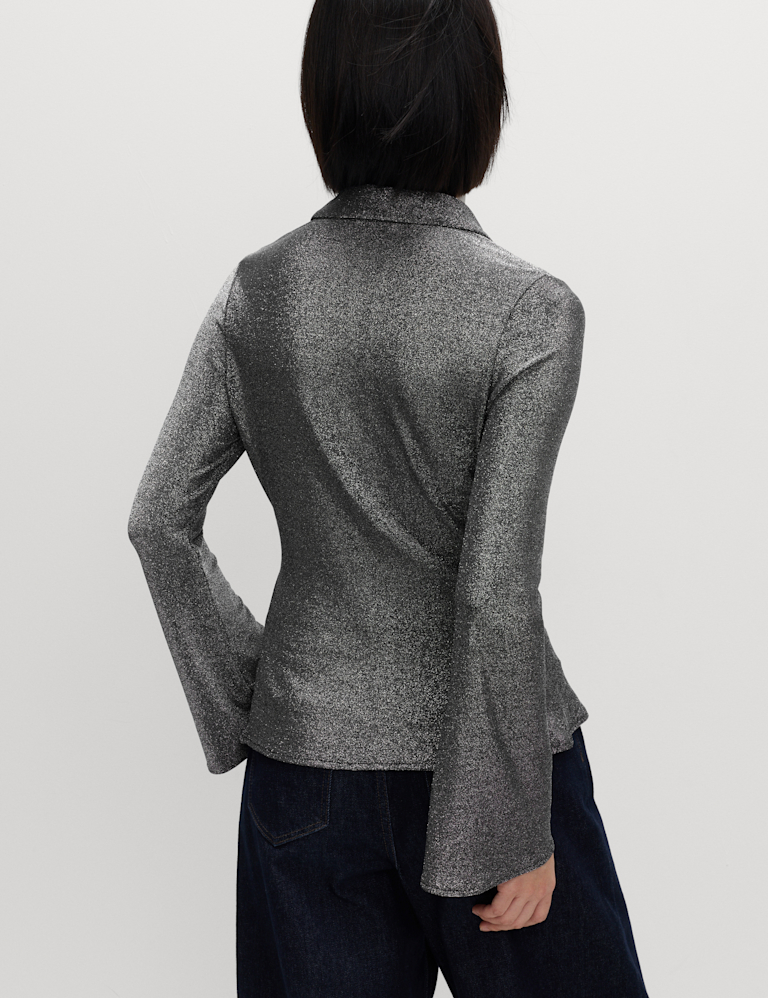 Sparkly Fitted Flute Sleeve Shirt