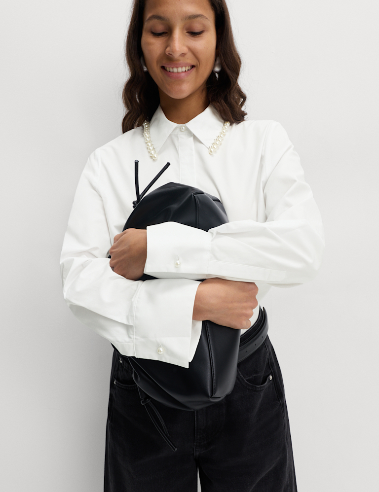 Pure Cotton Beaded Collar Oversized Shirt Pure Cotton Beaded Collar Oversized Shirt