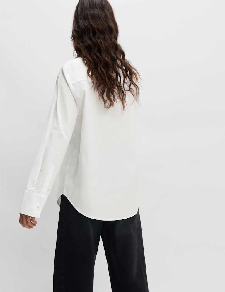 Pure Cotton Beaded Collar Oversized Shirt
