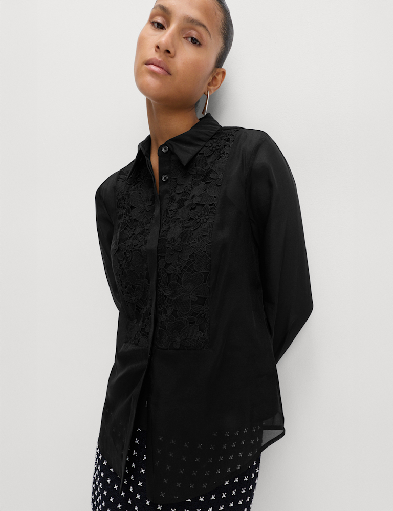 Lace Bib Collared Shirt Lace Bib Collared Shirt