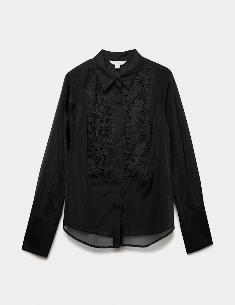 Lace Bib Collared Shirt