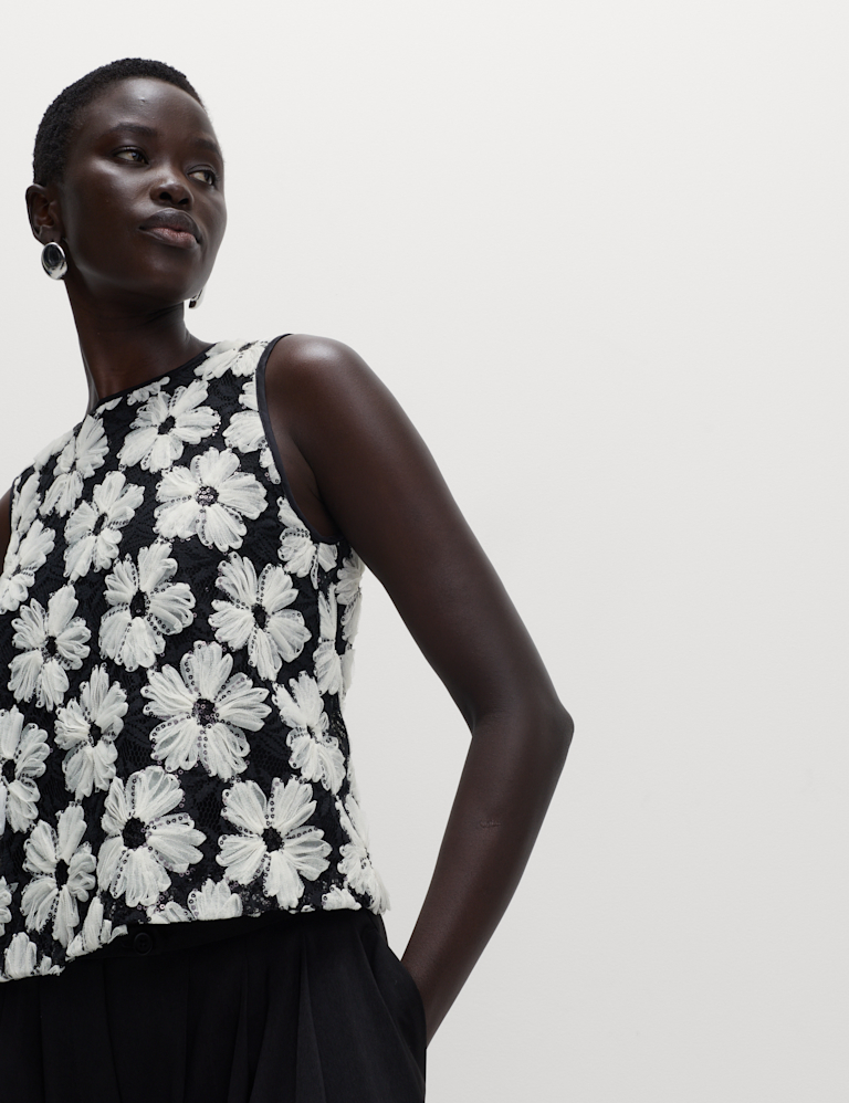 Sequin Embellished Floral Shell Top Sequin Embellished Floral Shell Top