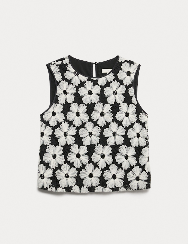 Sequin Embellished Floral Shell Top