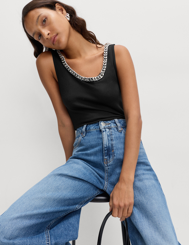 Chain Detail Scoop Neck Cami Top