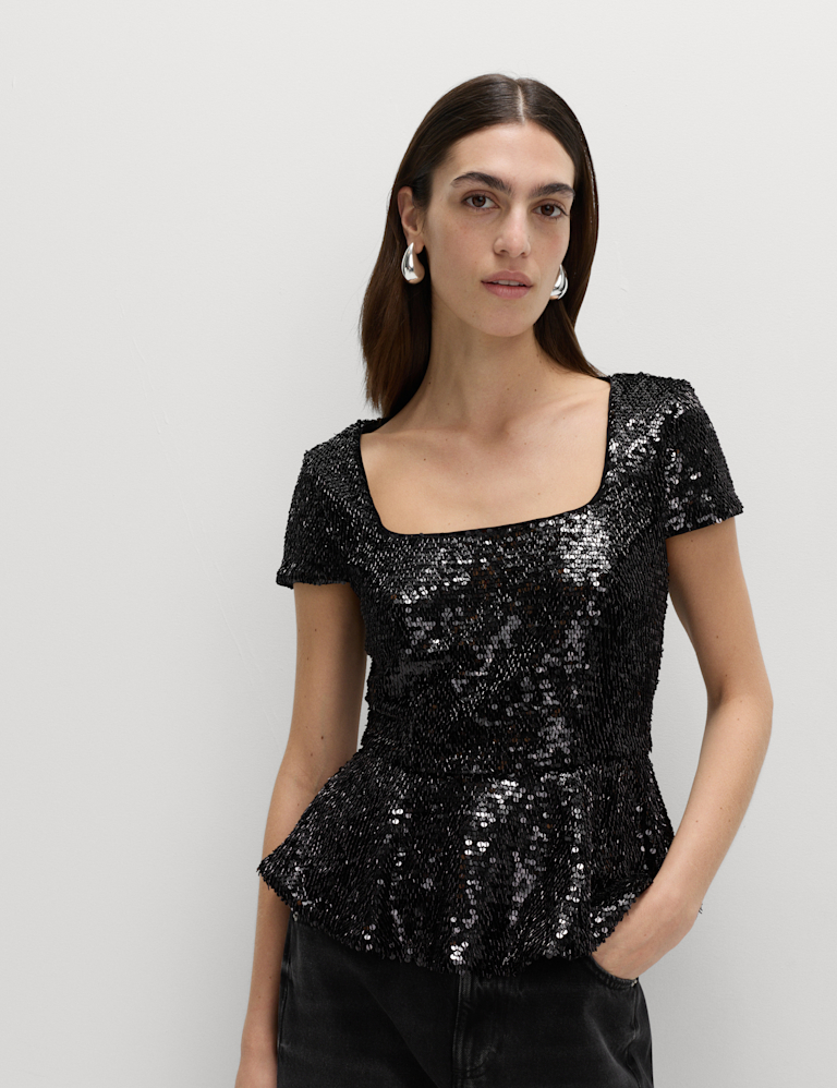 Sequin Peplum Fitted Top