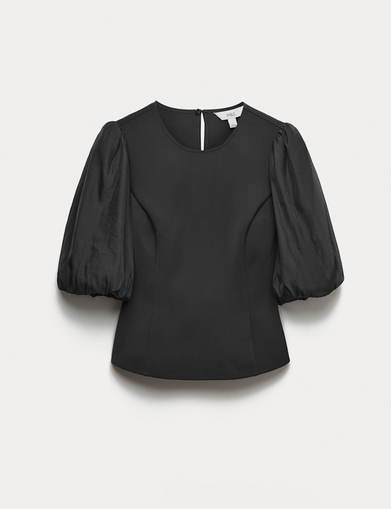 Organza Waisted Puff Sleeve Top